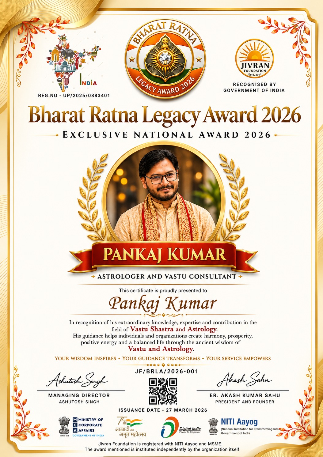 Bharat Ratna Legacy Award 2026 certificate
